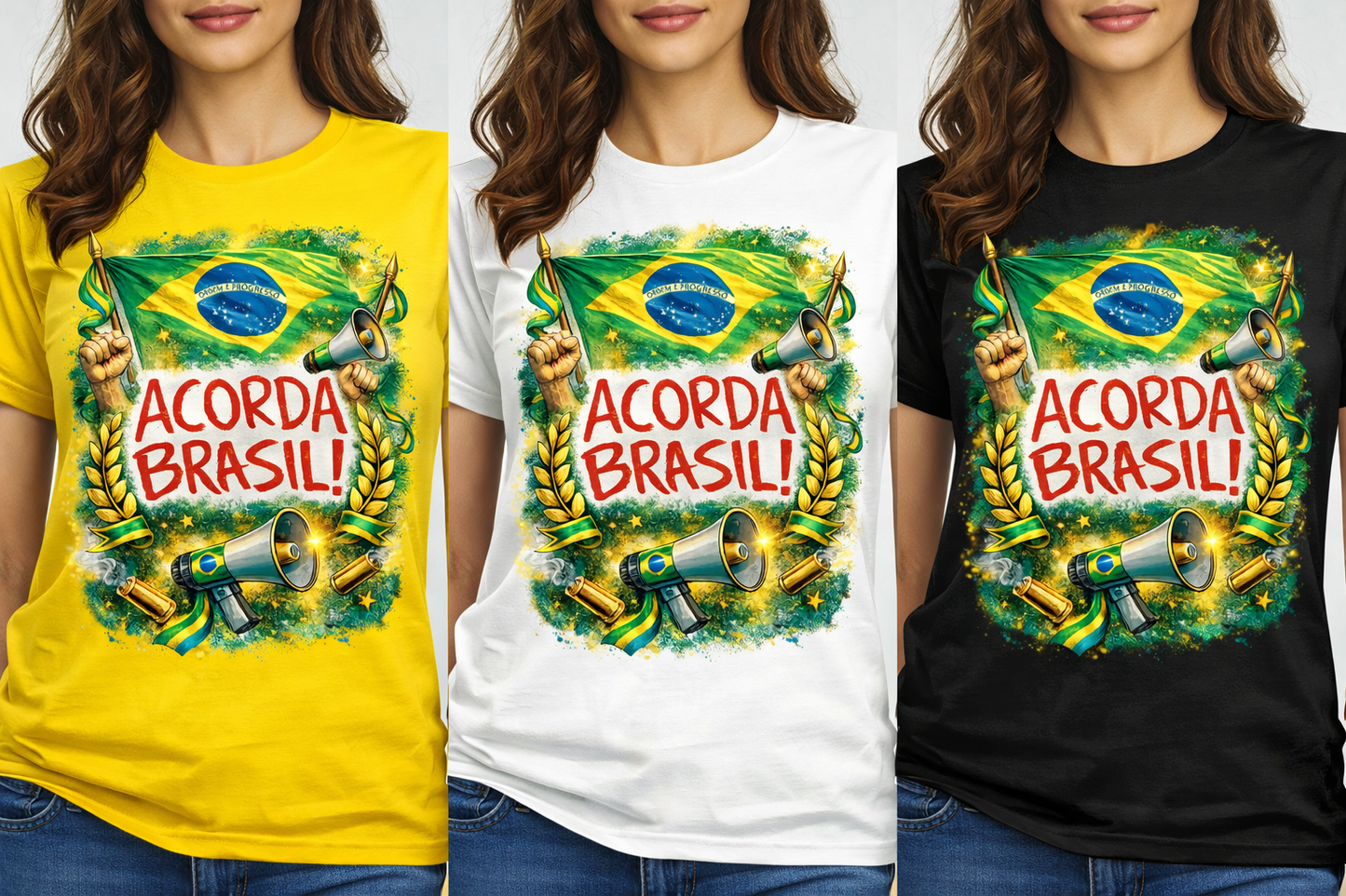 Camiseta Acorda Brasil - Linda estampa - Manifestação Pacifica - Brasil - Quality Unissex