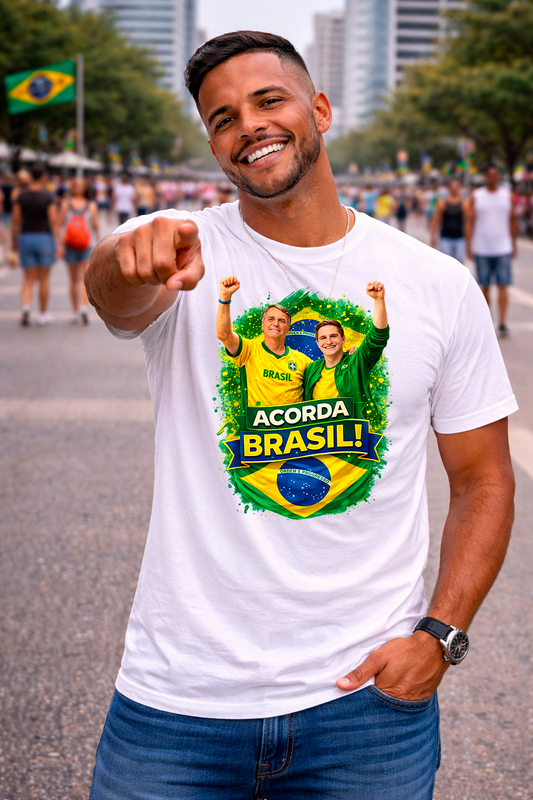 Camiseta Acorda Brasil - Homenagem Lucas Pavanato + Jair Bolsonaro - Quality Unissex