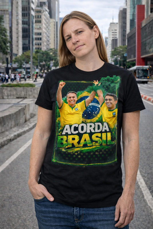 Camiseta Acorda Brasil Bolsonaro + Nikolas Ferreira - Linda estampa - Manifestação Pacifica - Brasil - Quality Unissex
