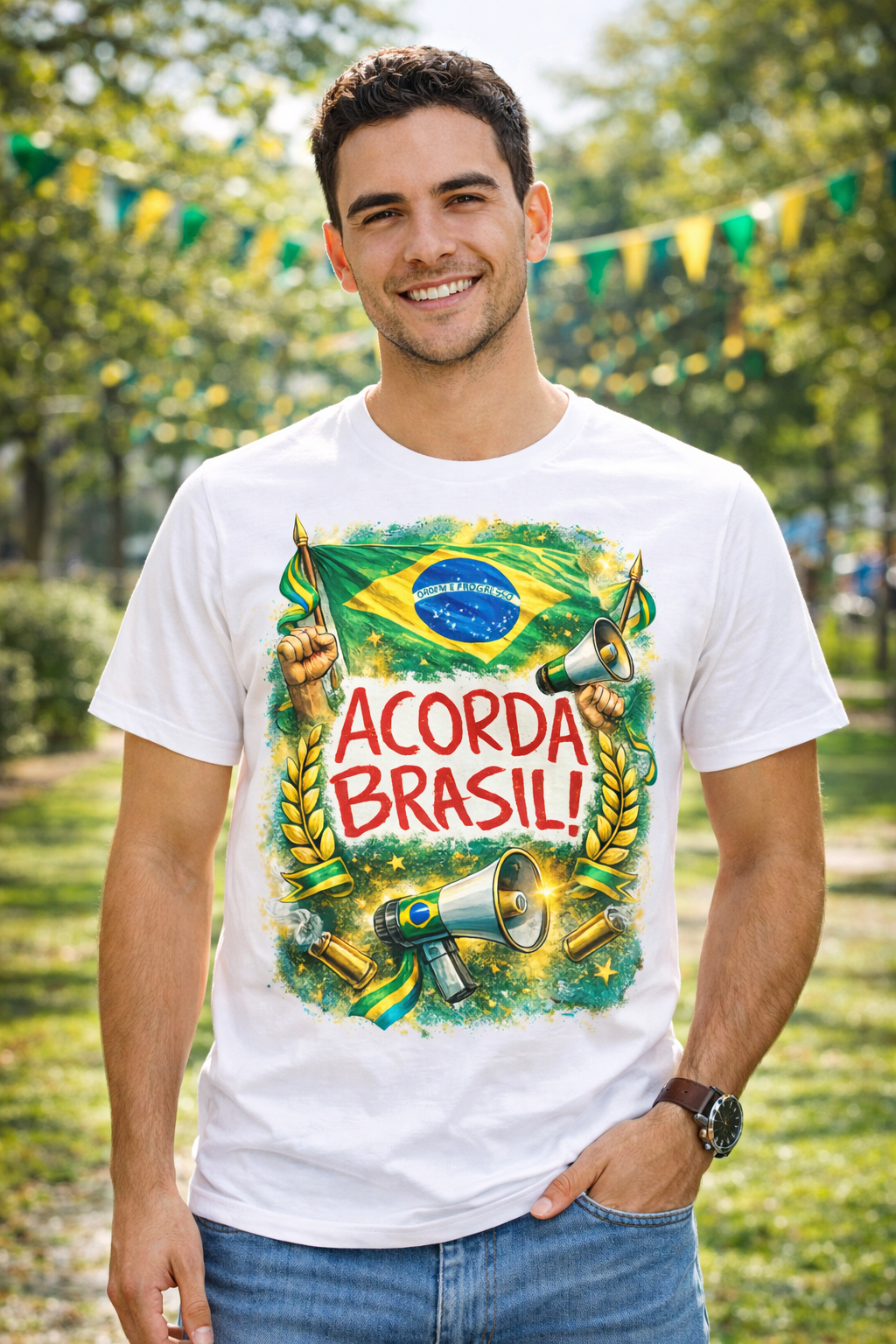Camiseta Acorda Brasil - Linda estampa - Manifestação Pacifica - Brasil - Quality Unissex