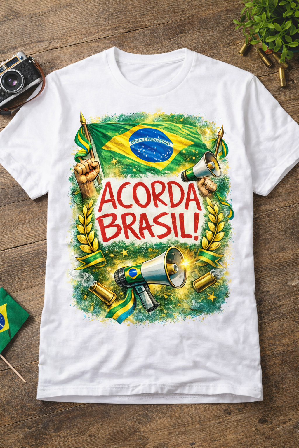 Camiseta Acorda Brasil - Linda estampa - Manifestação Pacifica - Brasil - Quality Unissex
