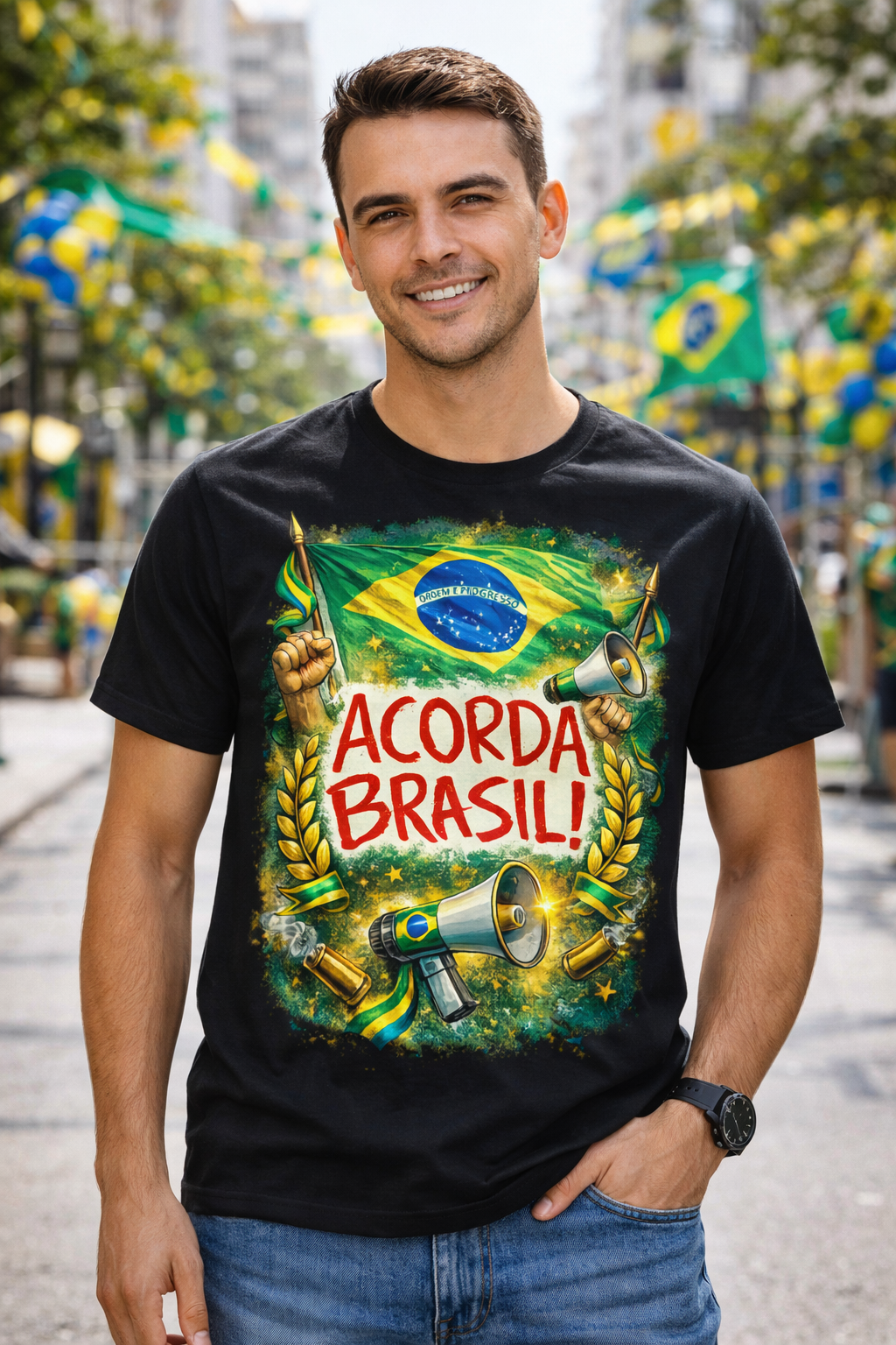 Camiseta Acorda Brasil - Linda estampa - Manifestação Pacifica - Brasil - Quality Unissex