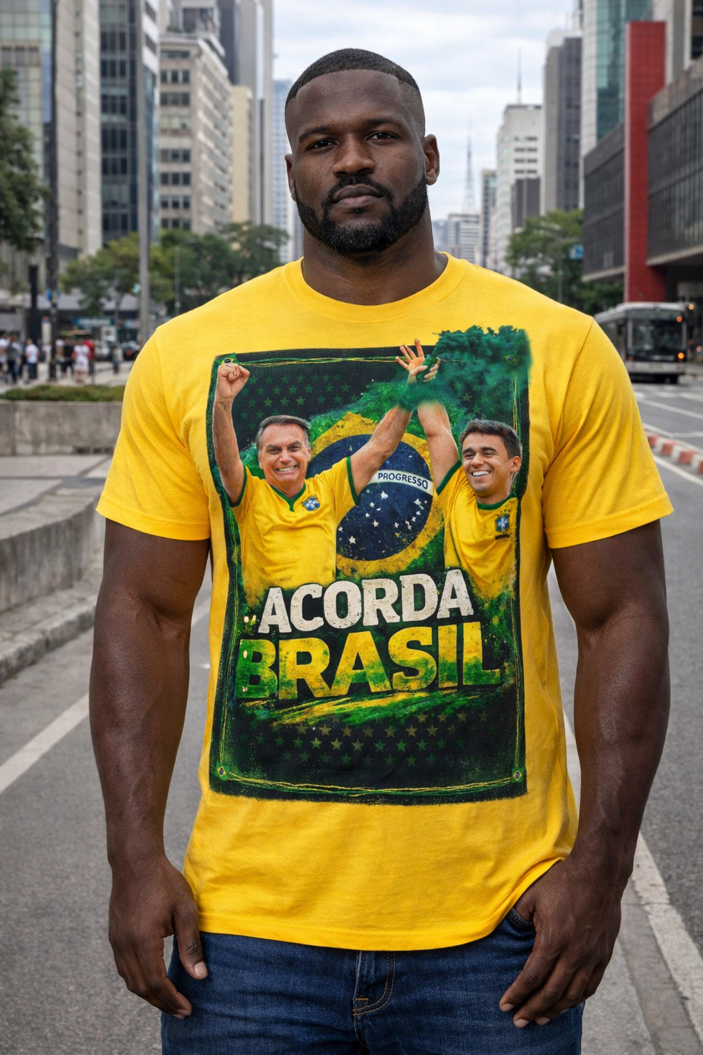 Camiseta Acorda Brasil Bolsonaro + Nikolas Ferreira - Linda estampa - Manifestação Pacifica - Brasil - Quality Unissex
