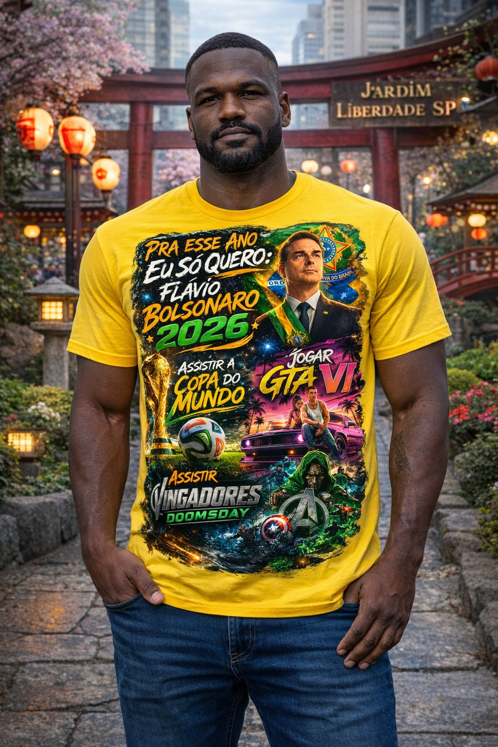 Camiseta Pra Esse Ano Eu Só Quero – Flávio Bolsonaro 2026 Copa do Mundo GTA VI e Vingadores Doomsday - Quality Unissex