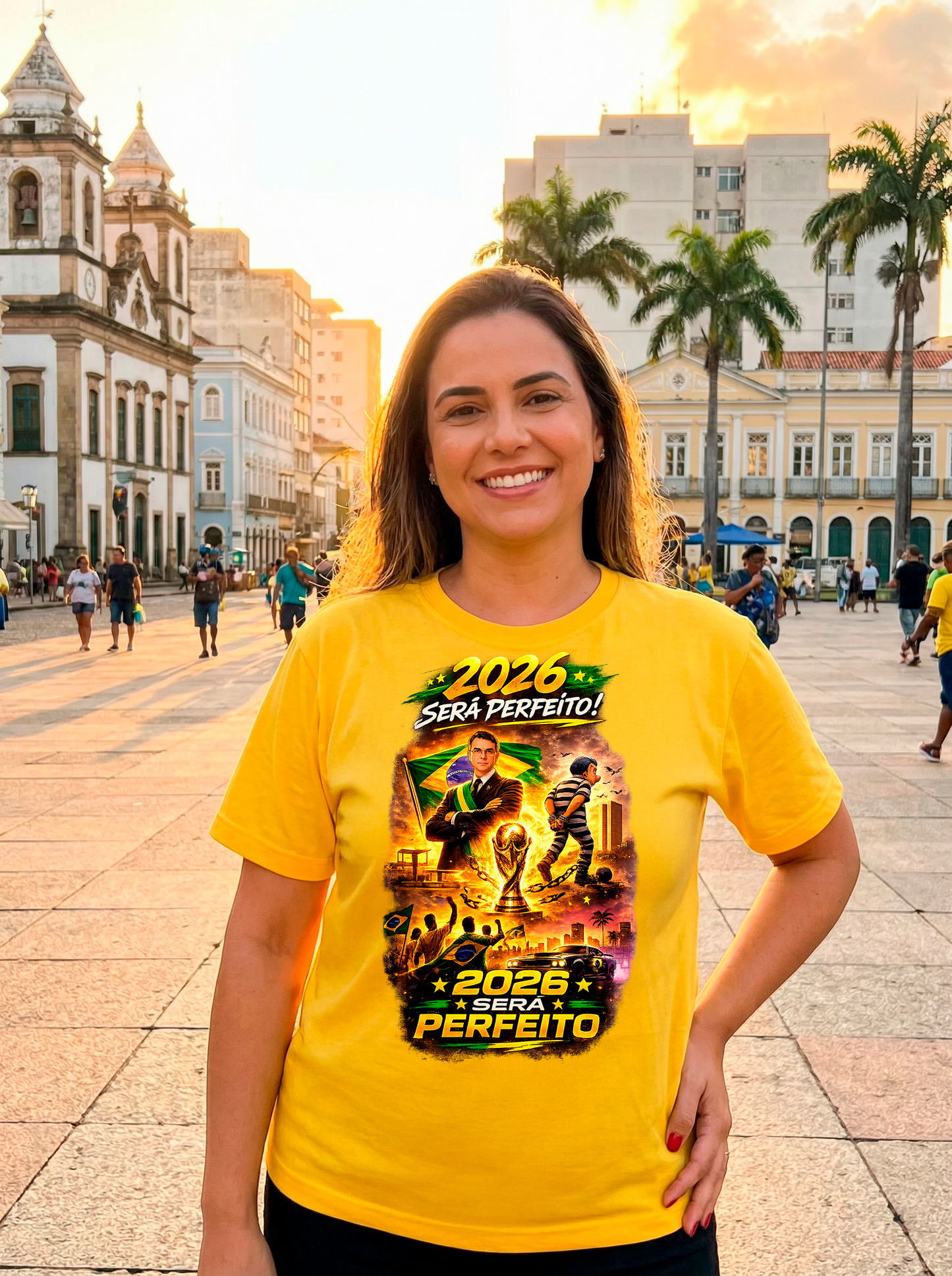 Camiseta 2026 Será Perfeito - Versão Homenagem Flávio Bolsonaro + Copa do Mundo + GTA VI - Quality Unissex
