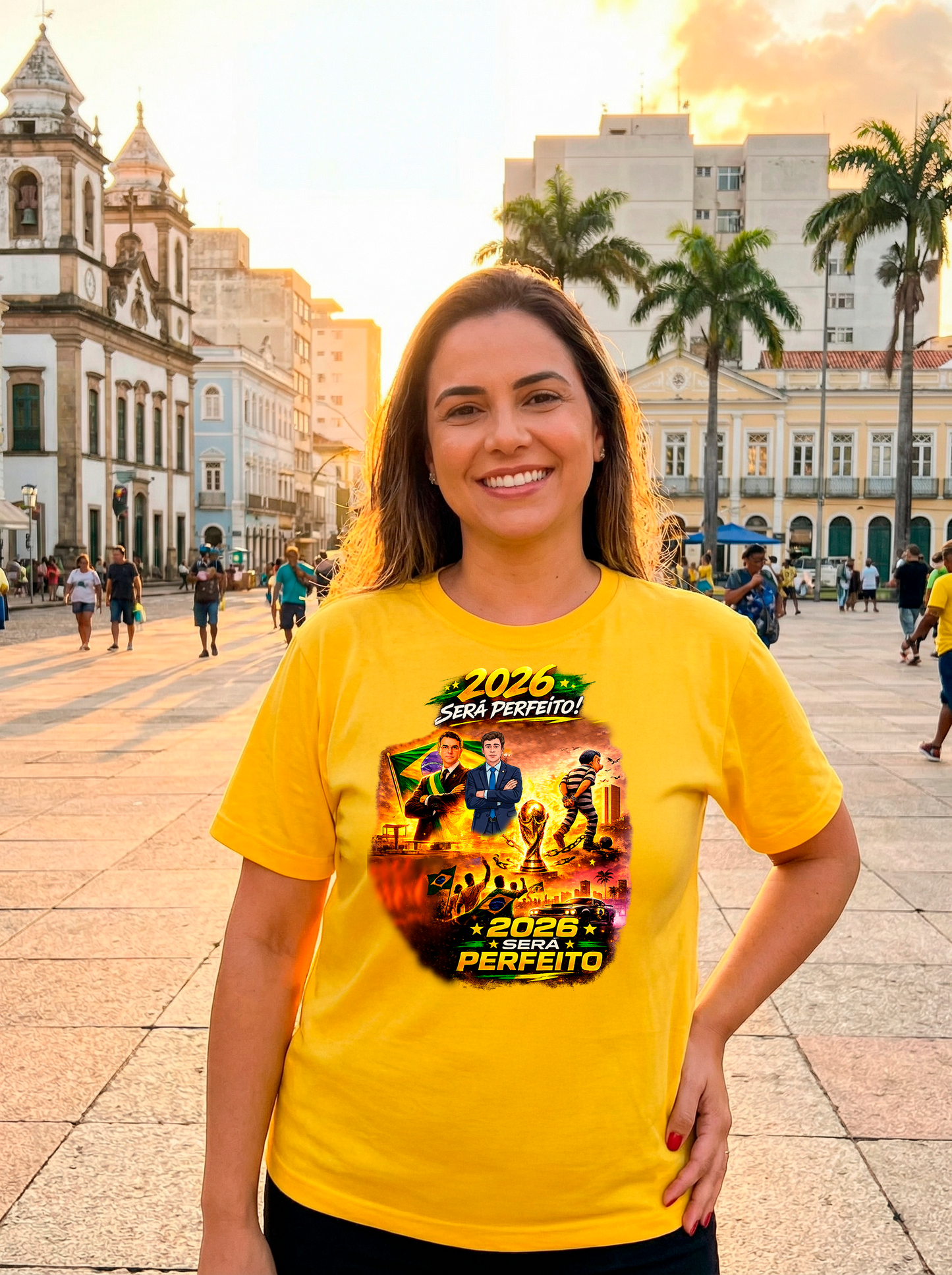 Camiseta 2026 Será Perfeito - Versão Homenagem Flávio Bolsonaro e Nikolas Ferreira + Copa do Mundo + GTA VI - Quality Unissex