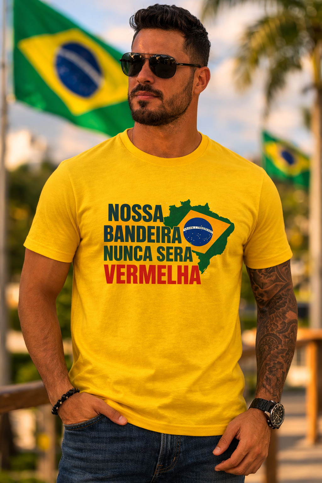 Camiseta - Nossa Bandeira Nunca será vermelha - Quality Unissex.
