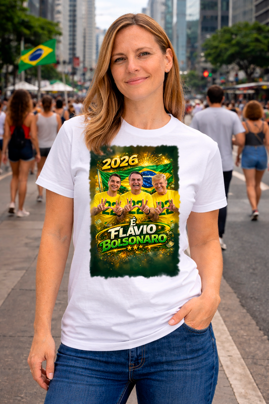 Camiseta - 2026 É Flávio Bolsonaro - Homenagem Flávio Trump e Bolsonaro - Quality Unissex