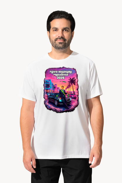 Camiseta Paródia GTA VI - Versão Homenagem Flávio Bolsonaro - Quality Unissex