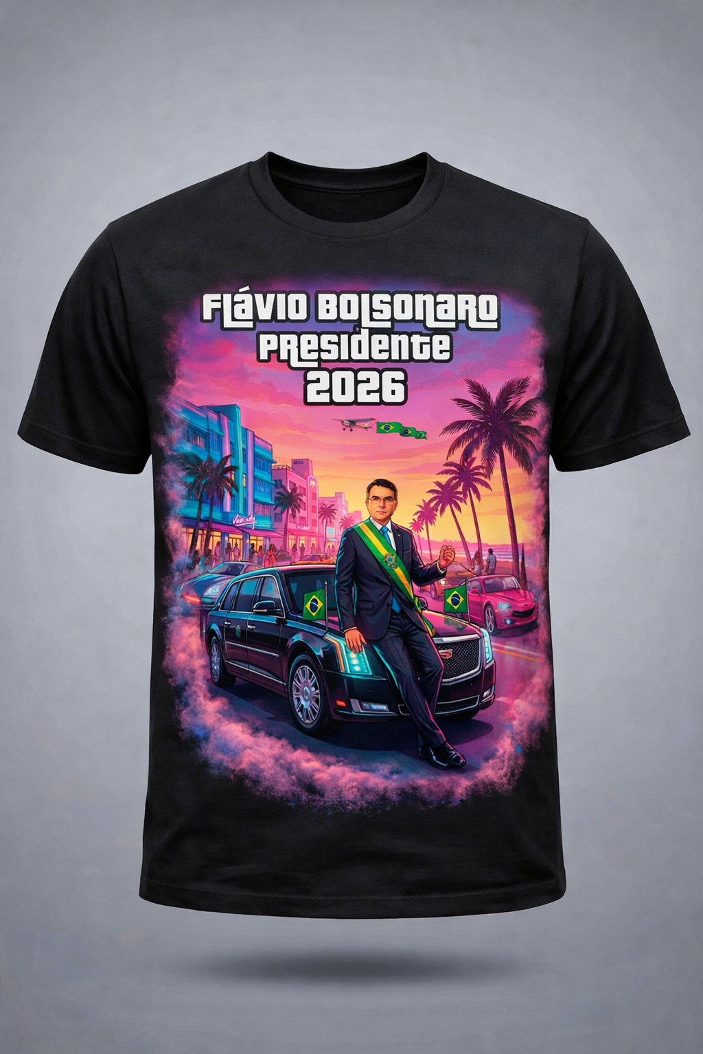Camiseta Paródia GTA VI - Versão Homenagem Flávio Bolsonaro - Quality Unissex