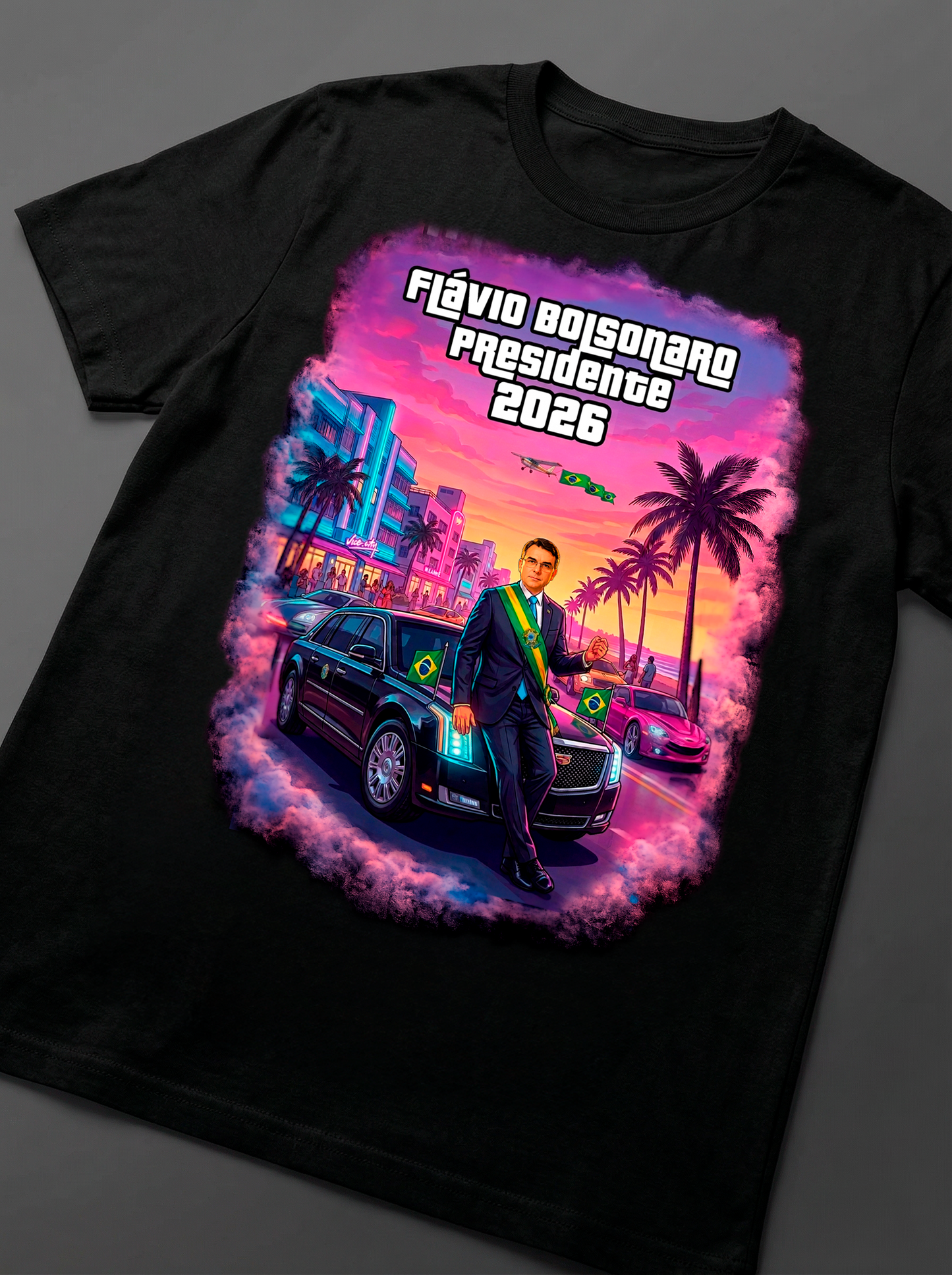 Camiseta Paródia GTA VI - Versão Homenagem Flávio Bolsonaro - Quality Unissex