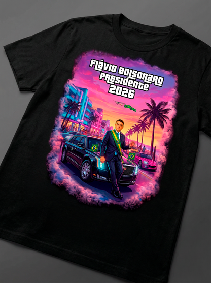 Camiseta Paródia GTA VI - Versão Homenagem Flávio Bolsonaro - Quality Unissex