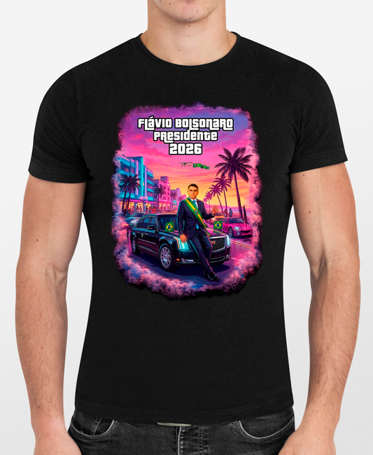 Camiseta Paródia GTA VI - Versão Homenagem Flávio Bolsonaro - Quality Unissex
