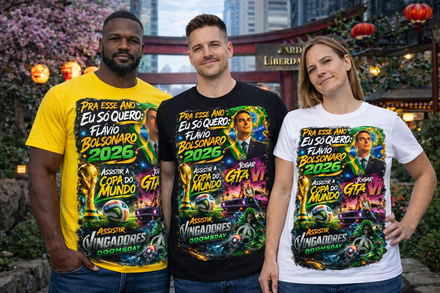 Camiseta Pra Esse Ano Eu Só Quero – Flávio Bolsonaro 2026 Copa do Mundo GTA VI e Vingadores Doomsday - Quality Unissex