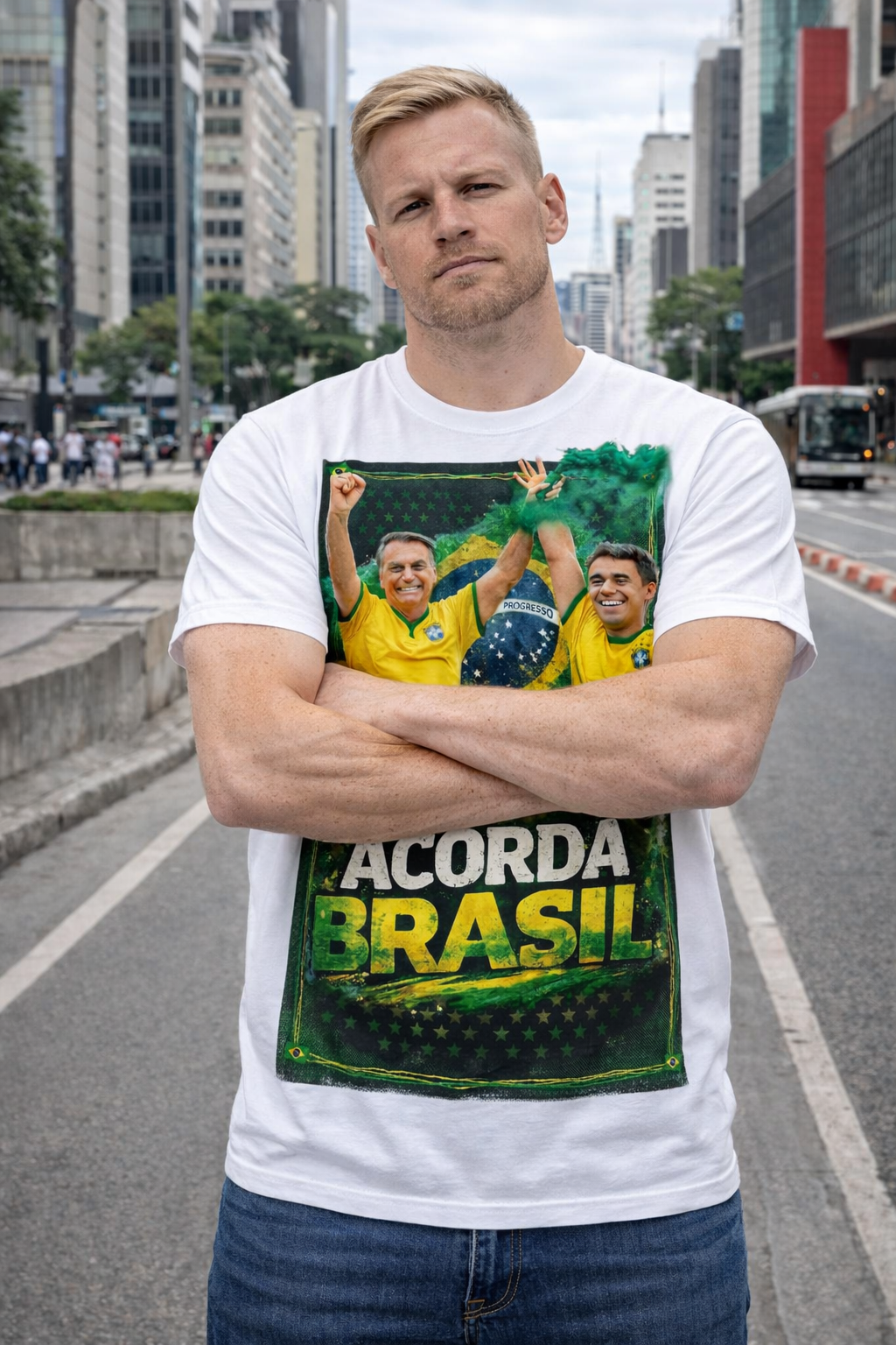 Camiseta Acorda Brasil Bolsonaro + Nikolas Ferreira - Linda estampa - Manifestação Pacifica - Brasil - Quality Unissex