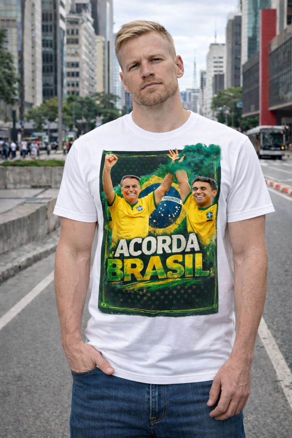 Camiseta Acorda Brasil Bolsonaro + Nikolas Ferreira - Linda estampa - Manifestação Pacifica - Brasil - Quality Unissex