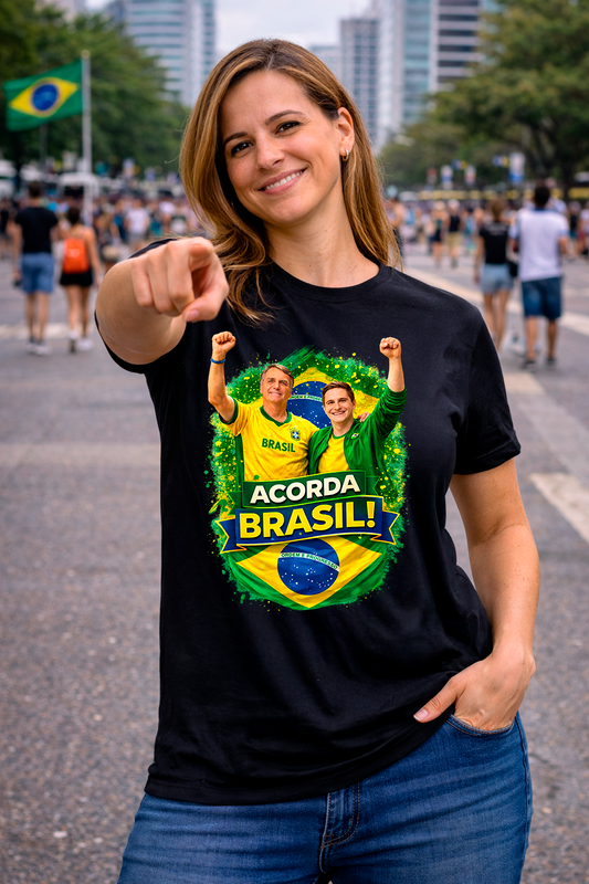 Camiseta Acorda Brasil - Homenagem Lucas Pavanato + Jair Bolsonaro - Quality Unissex